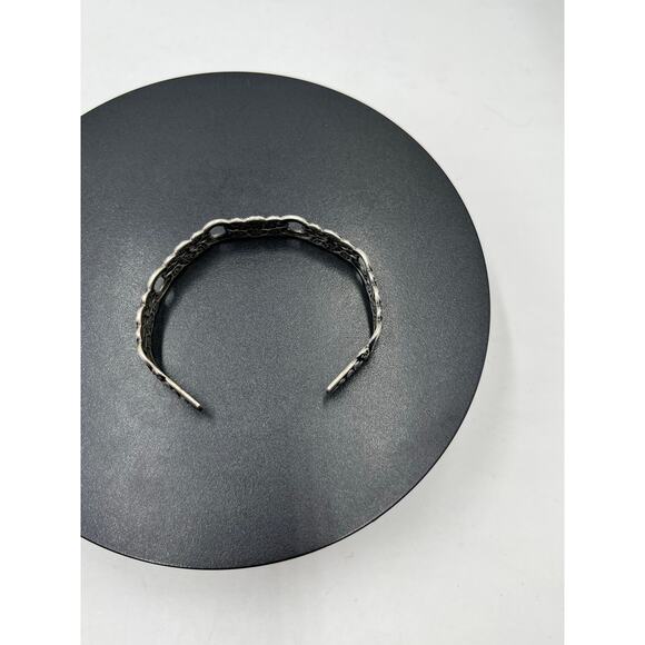 Sterling Silver Vintage Floral Repoussé Art Nouveau Oxidized Cuff Bracelet Sz 7” - Picture 10 of 10